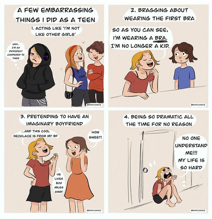 19-19 Here are Slice-of-Life Comics about a Young Woman and Her Relationship (34 Drawings)