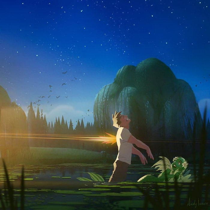 11-16 Young artist draws a cartoon of a green mermaid in a lotus pond that touches the hearts of netizens