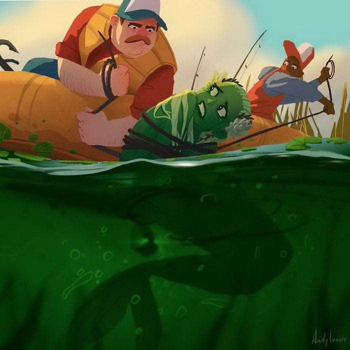 6-20 Young artist draws a cartoon of a green mermaid in a lotus pond that touches the hearts of netizens