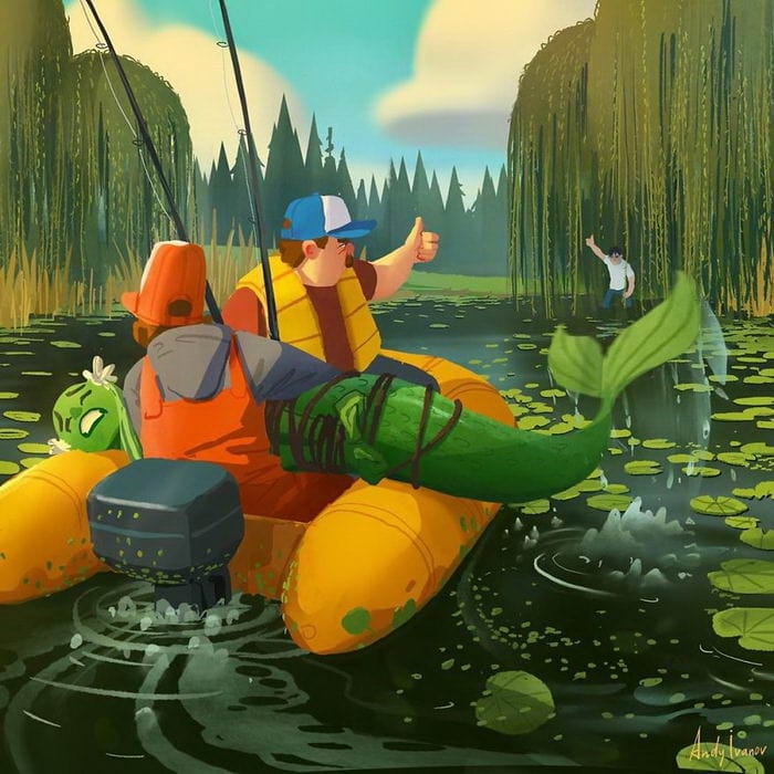 7-17 Young artist draws a cartoon of a green mermaid in a lotus pond that touches the hearts of netizens